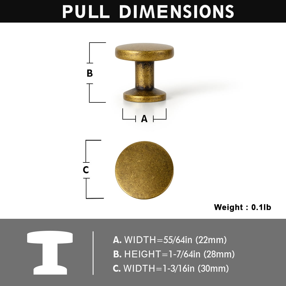 Goo-Ki Set of 12 Sleek Antique Brass Cabinet Knobs with Cylindrical Stem – Vintage Kitchen Drawer Handles Minimalist Dresser Hardware