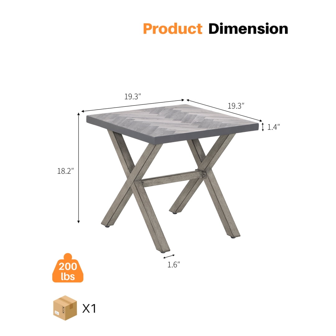 All-Weather Square Outdoor Side Table with Resin Tabletop, Small Patio End Table for Porch, Deck & Garden, Gray Oak
