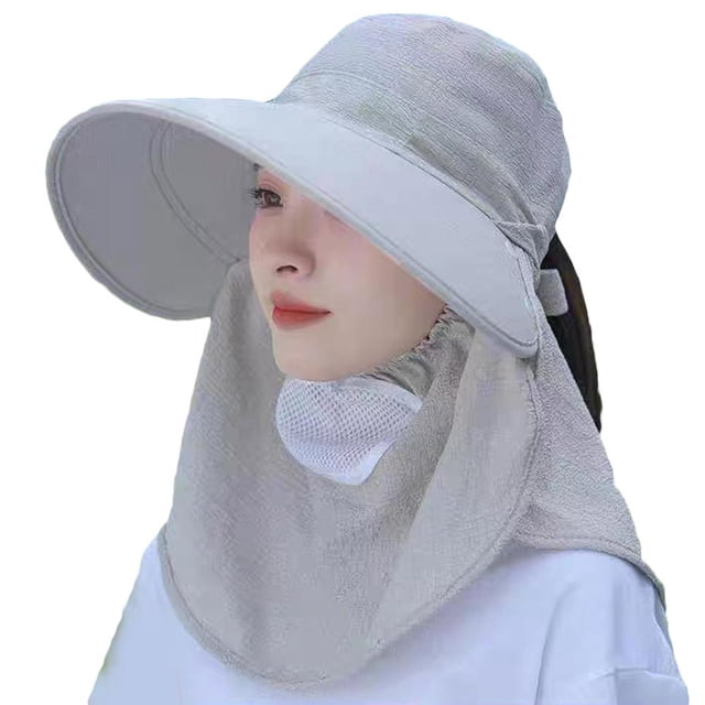Women's Summer Sunscreen Hat, Wide Brim UV Protection, Face Mask Included, Breathable & Comfortable for Outdoor Activities - Tea Picking, Cycling, Farm Work
