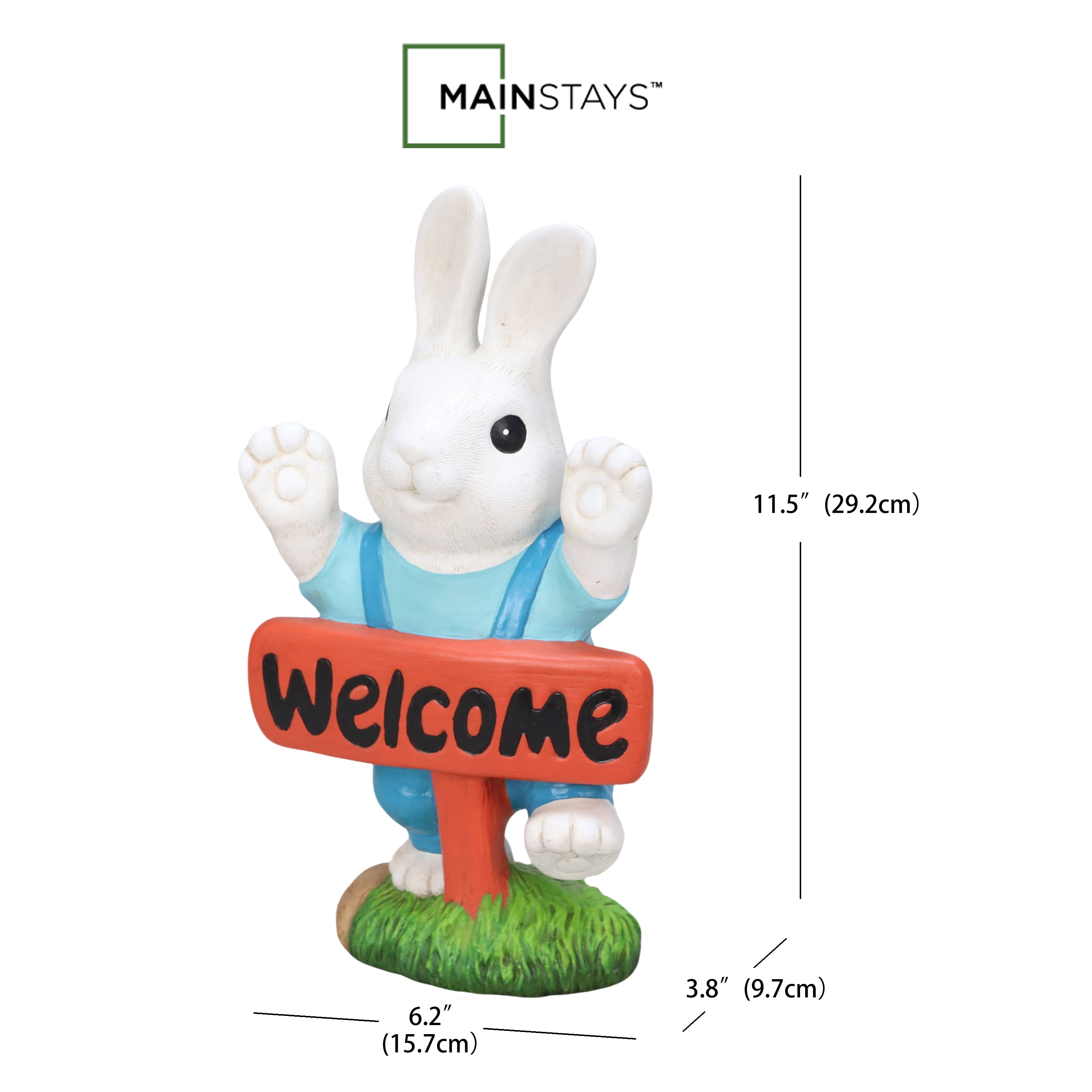 Mainstays Easter Welcome Bunny Statue, Indoor/Outdoor, 6.2 in L x 3.8 in W x 11.5 in H