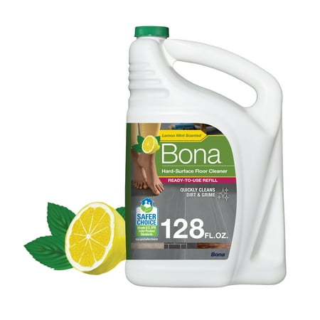 Bona Multi-Surface Floor Cleaner, for Stone Tile Laminate and Vinyl LVT/LVP with Lemon Mint Scent Refill 128 Fl Oz