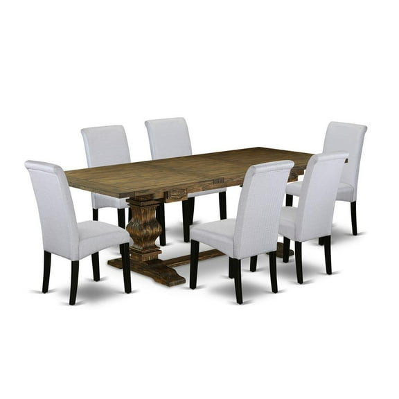 East West Furniture Lassale 7-piece Wood Dining Set in Jacobean Brown/Gray