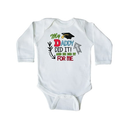 

Inktastic My Daddy Did It and He Did it For Me with Graduation Cap Gift Baby Boy Long Sleeve Bodysuit