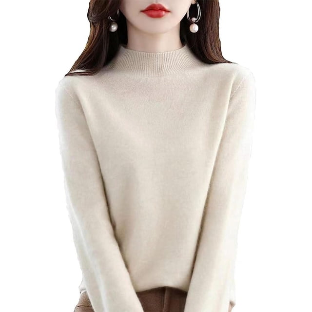 Women‘s Wool Sweaters Mock Turtle Neck Lightweight Long Sleeve Cozy Warm Fall Winter Pullover Tops