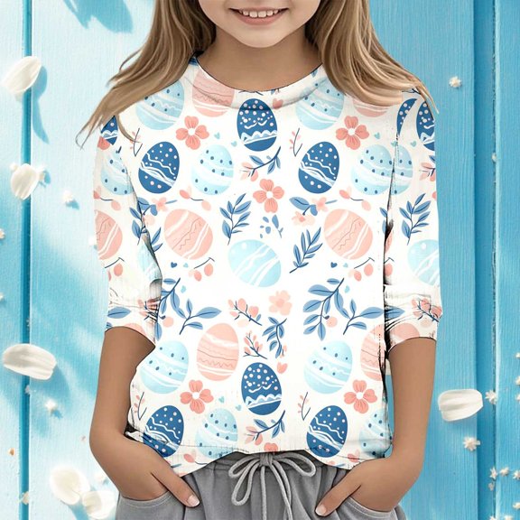 Easter Children's Seve Quarter Sleeve Printed T Shirt Top Comfortable Casual Shirt Kids Easter Shirt 8-9 Years