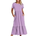 thumbnail image 1 of Pisexur Robe Maxi pour Femmes 2024 Manches Courtes Col Rond Robe d'Été Mode Plissée Décontractée avec Poches, 1 of 5