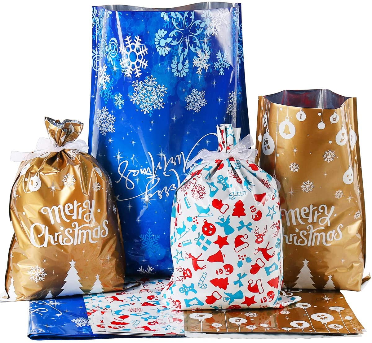 16"*16"*7.5" Blue/Gold Holiday Pouch LOT of 2 Wedding Christmas Gift Bag 