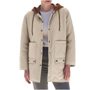 hoksml Women's Lightweight Quilted Jacket Parka with Adjustable Hood Snap Button Front Oversized Thermal Winter Coat with Pockets