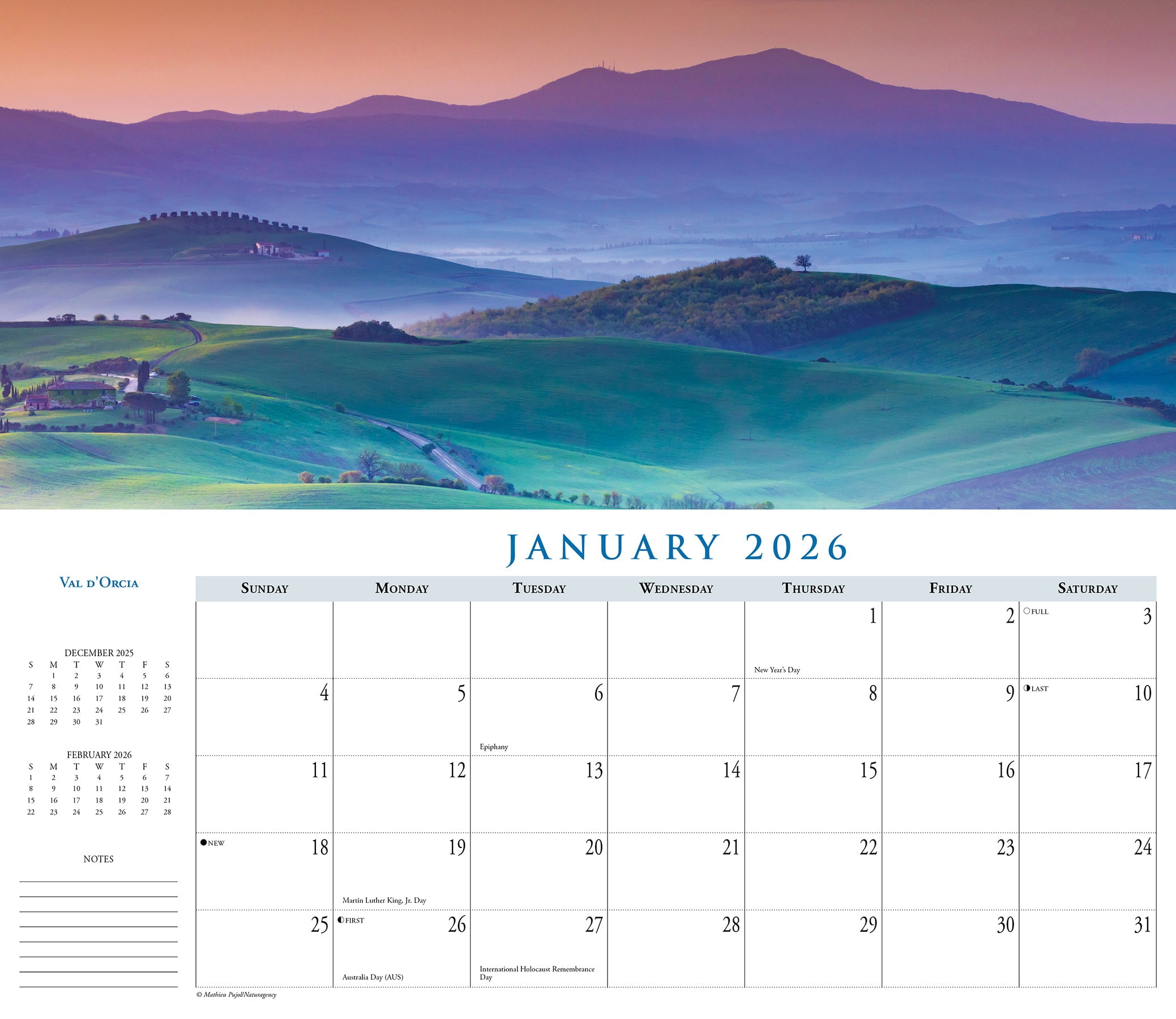 Italy 2026 Panoramic Wall Calendar