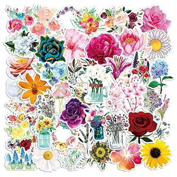 Flower Stickers|50-Pack | Cute,Waterproof,Aesthetic,Trendy Stickers for Teens,Girls,Perfect for Laptop,Hydro