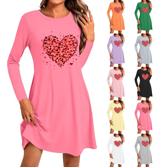 Hueook Winter Dresses for Women Dresses Women's Fashion Round-Neck Short Sleeved Printed Pullover Dress Orange 2X