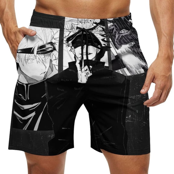 Jujutsu Kaisen Satoru Gojo Men's Beach Shorts Swim Trunks Quick Dry Casual Polyester Swim Shorts with Pockets S
