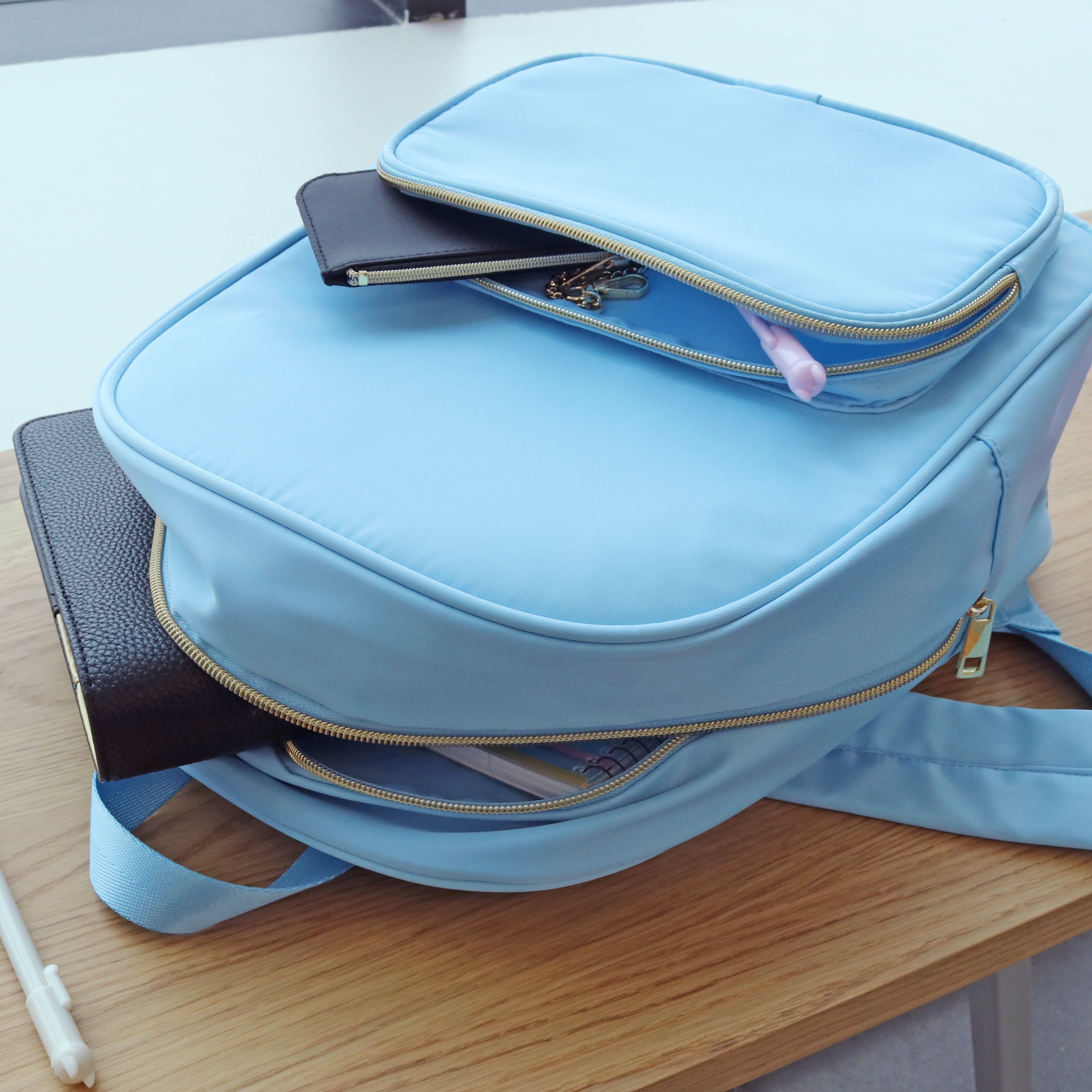 Hello Hobby Nylon Backpack, Customizable Travel Book Bag for Crafts, School, and Everyday Use, Blue
