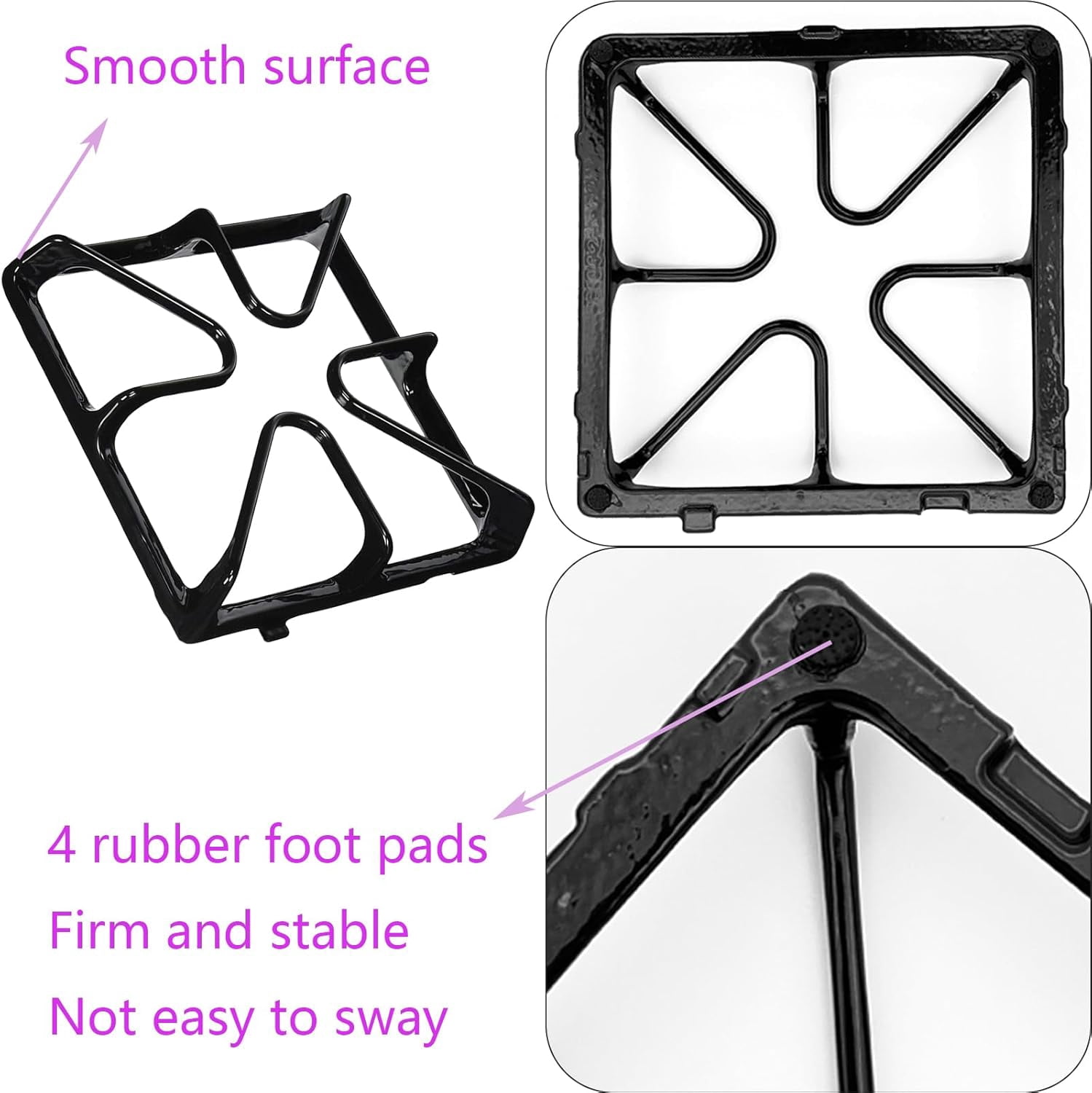 C0034 Cast Iron 4 Burner Grate, Stove Grates Replacement for GE Gas Range Oven Stove Top Surface Grate WB31K10034，WB31K10065, 8-1/2’’ x 8-1/2’’