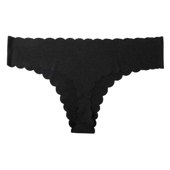 Fengactive Womens Low Rise Seamless Thong Panties Ribbed Knit Scalloped Trim Cotton Crotch Underwear for Women