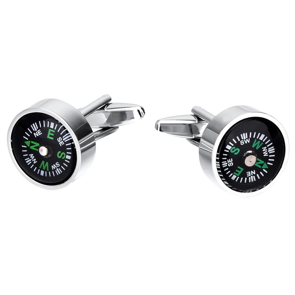 Fashion Men Shirts Classic Black Round Compass Cufflinks for Wedding