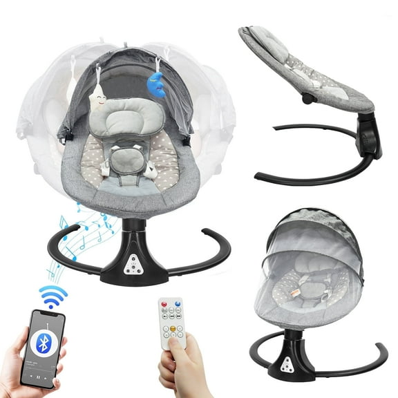 VIPSAFE Baby Swing with Removale Canopy, APP Remote Bluetooth Control, 5 Speed Settings (Grey)