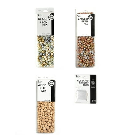 CousinDIY Mixed Bead Bundle with Stretch Cord, Pearl, Wood & Metallic