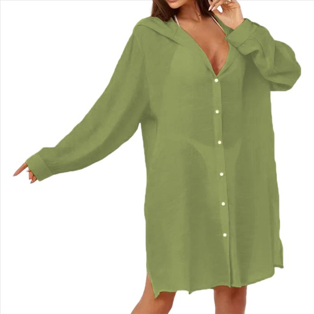 Cárdigan de Color Liso para Mujer, para Playa, Vacaciones, Informal, para Bikini, Traje de Baño, Protección Solar Verde un Tamaño
