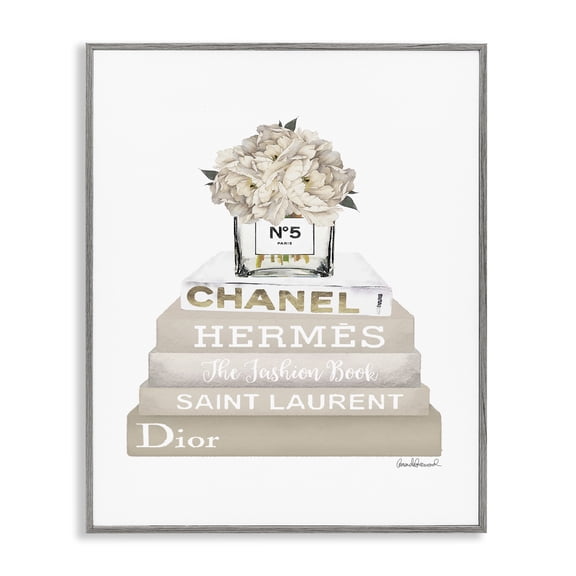 Stupell Industries Glam Beige High Fashion Bookstack Gray Framed Giclee Art, 16 x 20, by Amanda Greenwood