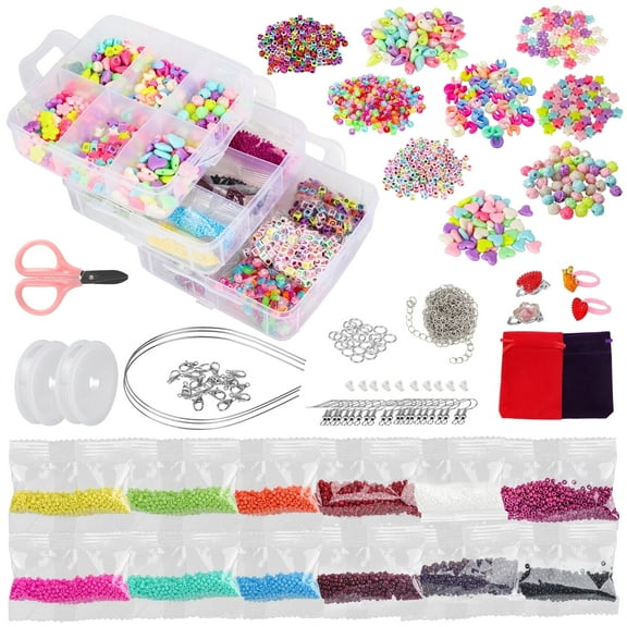 TSV Jewelry Making Kit, 3 Kinds Beads for Girls Bracelets Necklaces Hairband Rings Toys