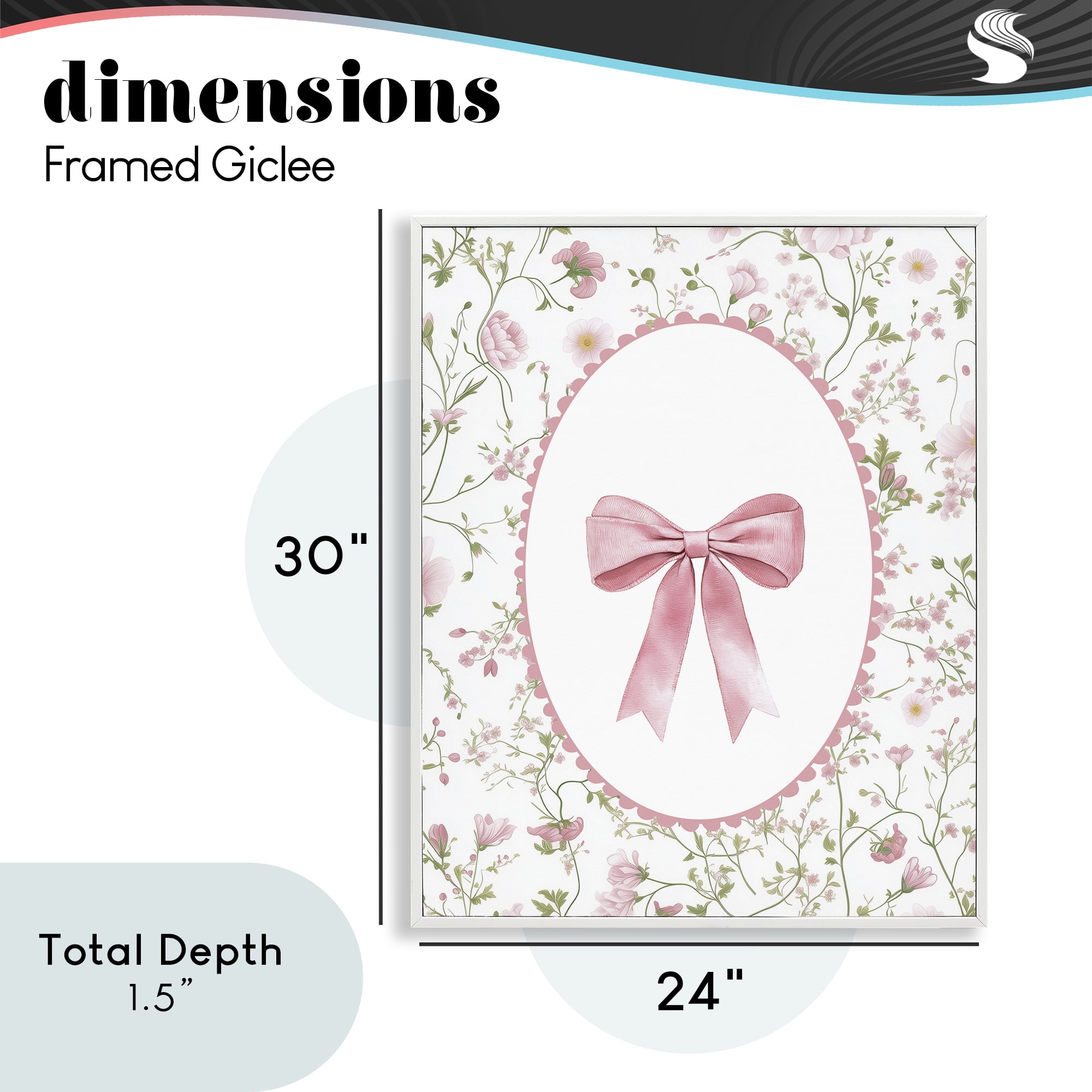 Delicate Florals & Bow White Framed Giclee Art, design by Christine Simpson Art