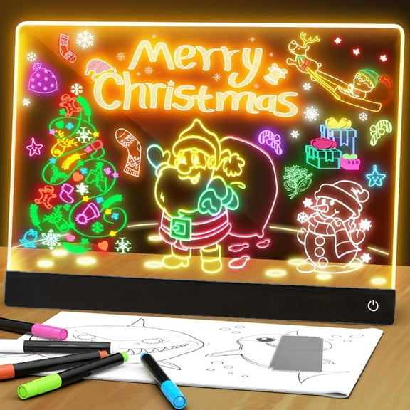 Lumilite LED Drawing Board(7 Color Pens), Rechargeable Light Up Acrylic LumiLite Drawing Board - DIY Erasable Acrylic Writing Board for Birthdays, Festivals & School, Home (11.8 * 7.8in)