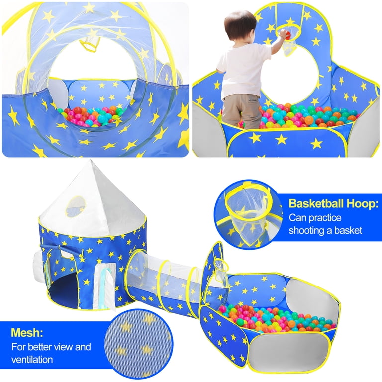 JoyStone 3-in-1 Pop-Up Play Tent with Tunnel and Ball Pit, Blue photo 5