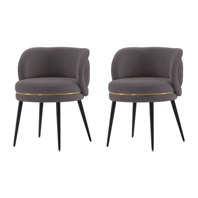 Manhattan Comfort Chaise de Salle à Manger Moderne en Velours Plissé Gris - Ensemble de 2