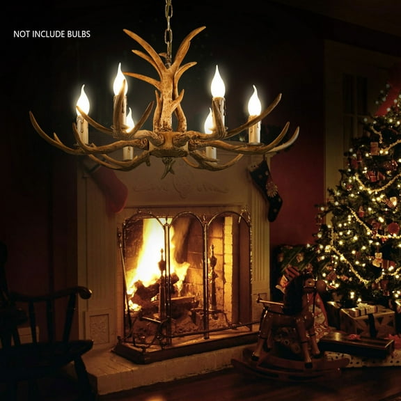 Resin Brown 110V Antler Chandelier, Antler Ceiling Light, 6 Light Chandelier Antler Chandelier E12 Standard Lampholders