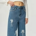 thumbnail image 4 of Pxkloy High Waisted Jeans for Women Butt Lifting Wide Leg Denim Pants Pearl Bow Stretchy Casual Relaxed Fit Trousers Dark Blue,XS, 4 of 7