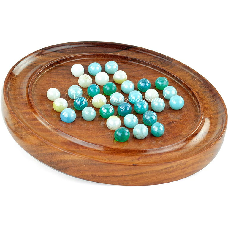 Wooden Peg Solitaire Marble Game (Pebble Blue)