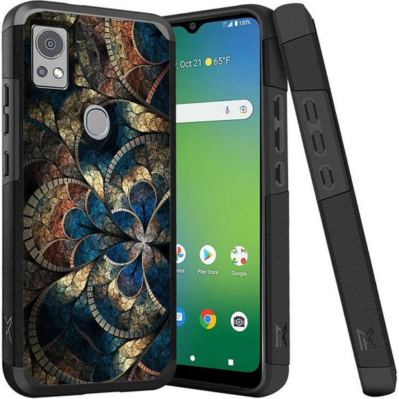 ANJ  Shockproof Dual Layer Slim Hard Case   Tempered Glass Cover Compatible with Icon 5, AT&T Motivate 4 - Abstract Tiles