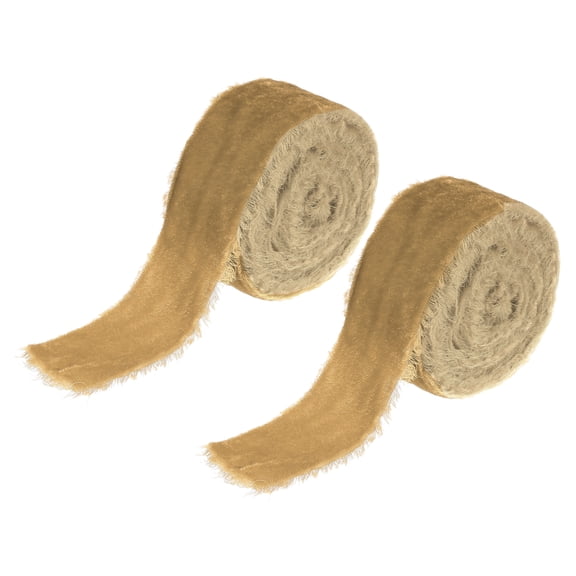 Uxcell 1.5 inch Velvet Ribbon, 2 Roll 6 Yard Velvet Frayed Fringe for Gift Wrapping and Wedding Invitations, Gold Tone