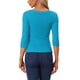 thumbnail image 3 of Blusa de mujer con fruncidos Inspire Chic, decoración de botones, cuello en V, manga 3/4, top de punto sólido, 3XL, azul lago, 3 of 6