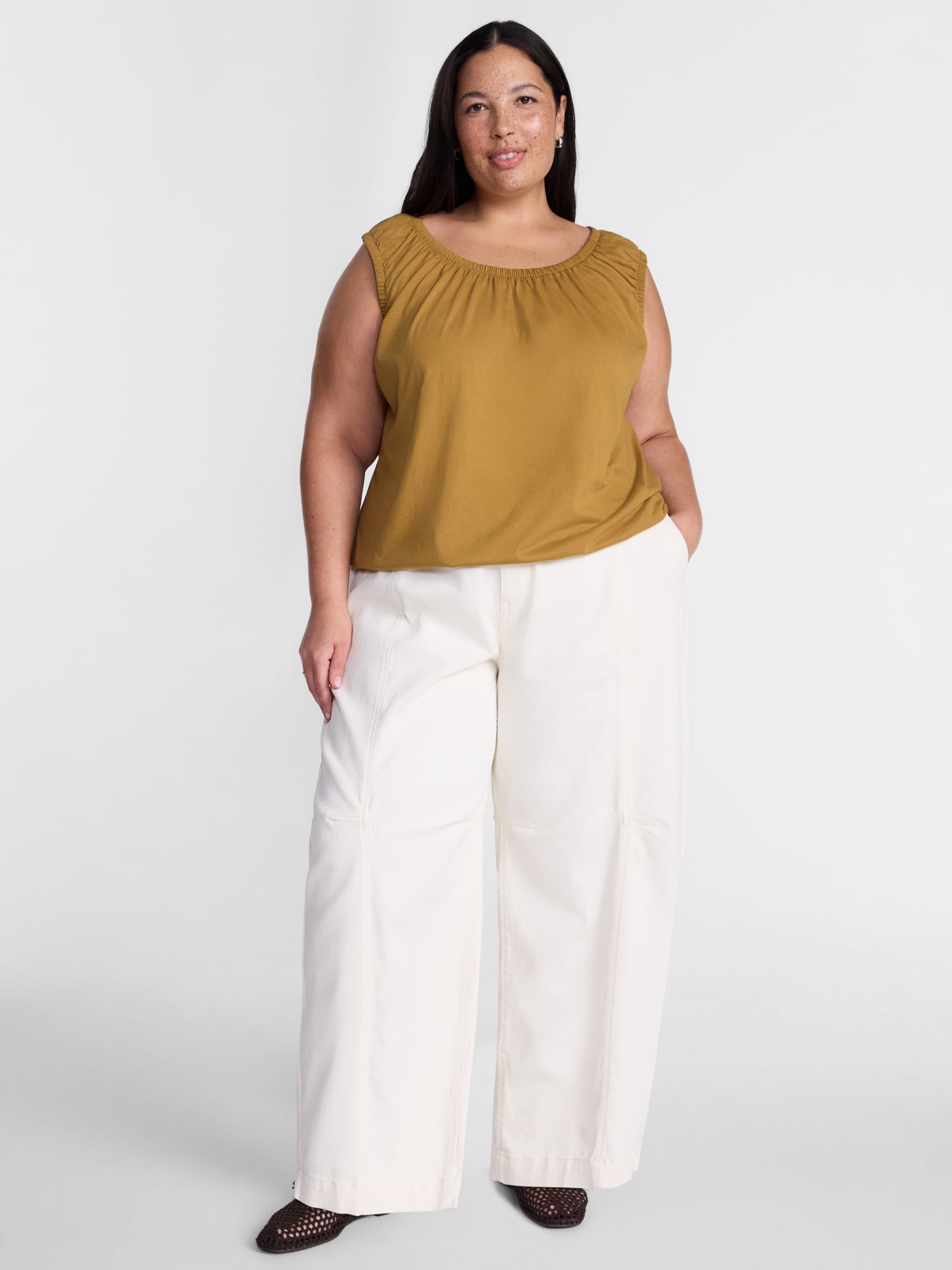 Terra & Sky Women’s Plus Sleeveless Cotton Flowy Top, Size 0X-4X