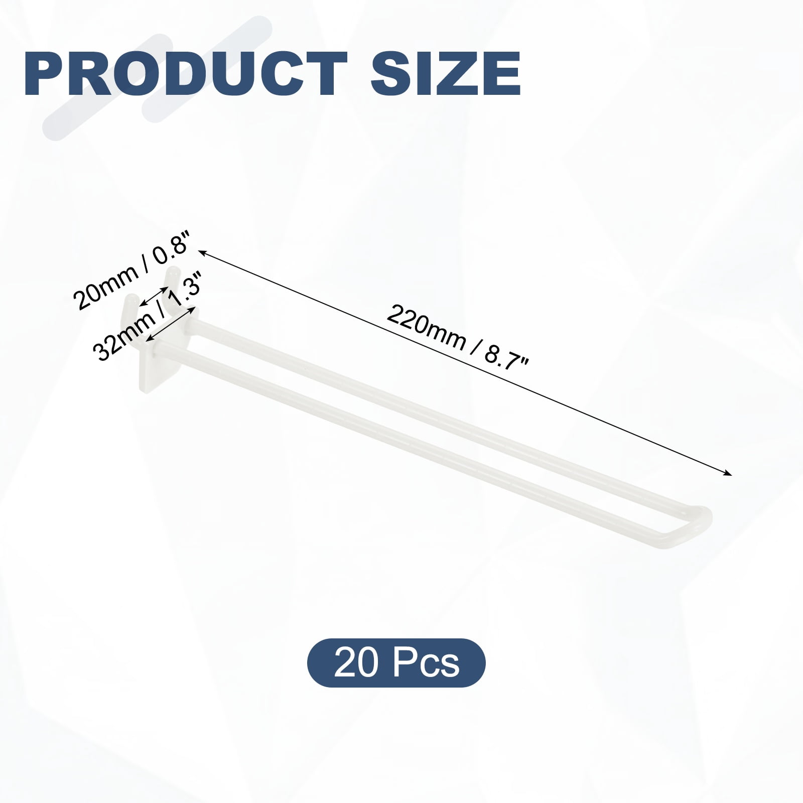 Uxcell 20 Pack Pegboard Hooks, 8 Inch Durable Plastic Pegboard Display Hooks Peg Board Organizer Accessories for Kitchen Storage Retail Jewelry Organization Wall Gridwall, White
