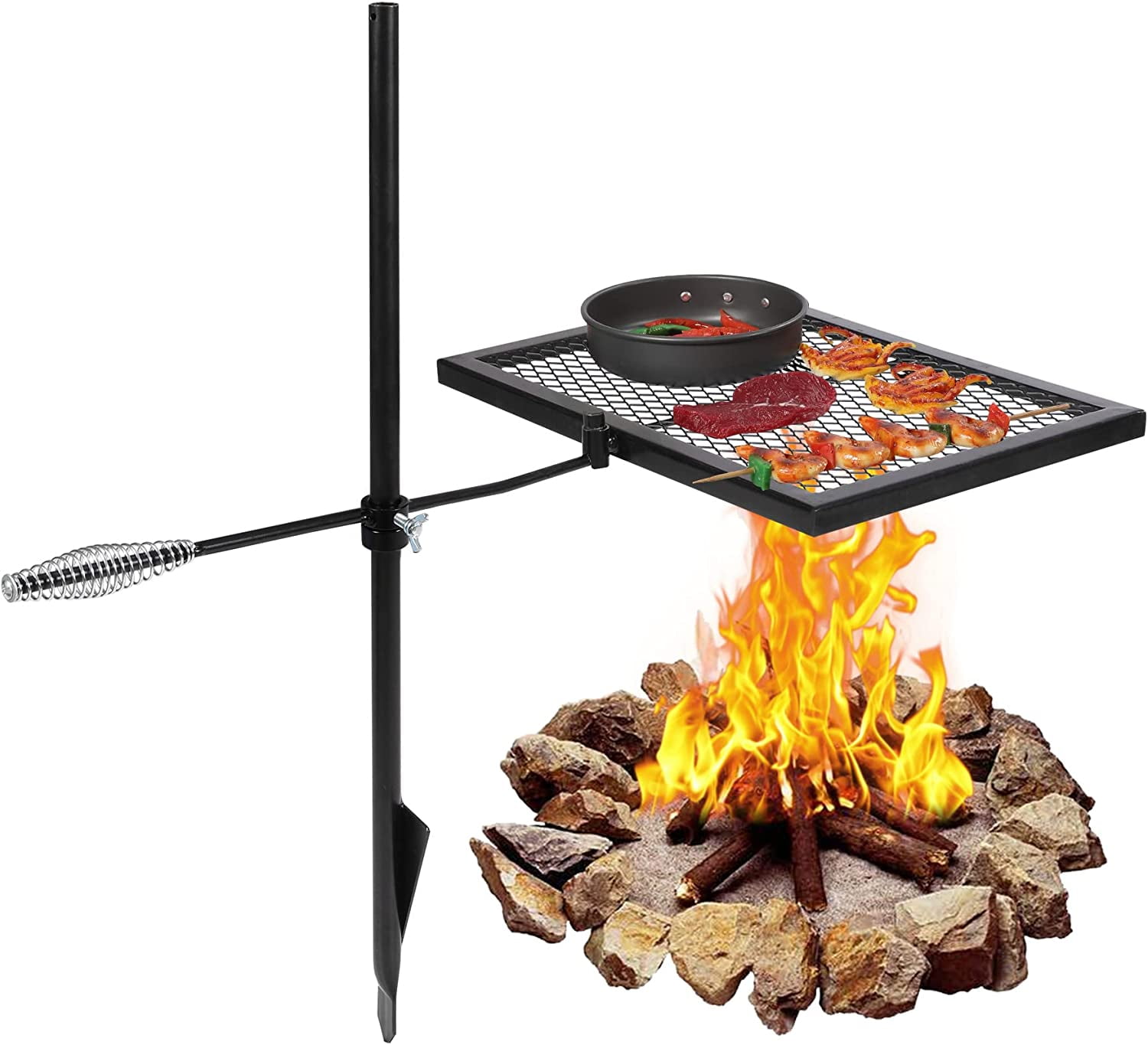 Lineslife Swivel Campfire Grill, Adjustable Heavy Duty Steel Grate Camp