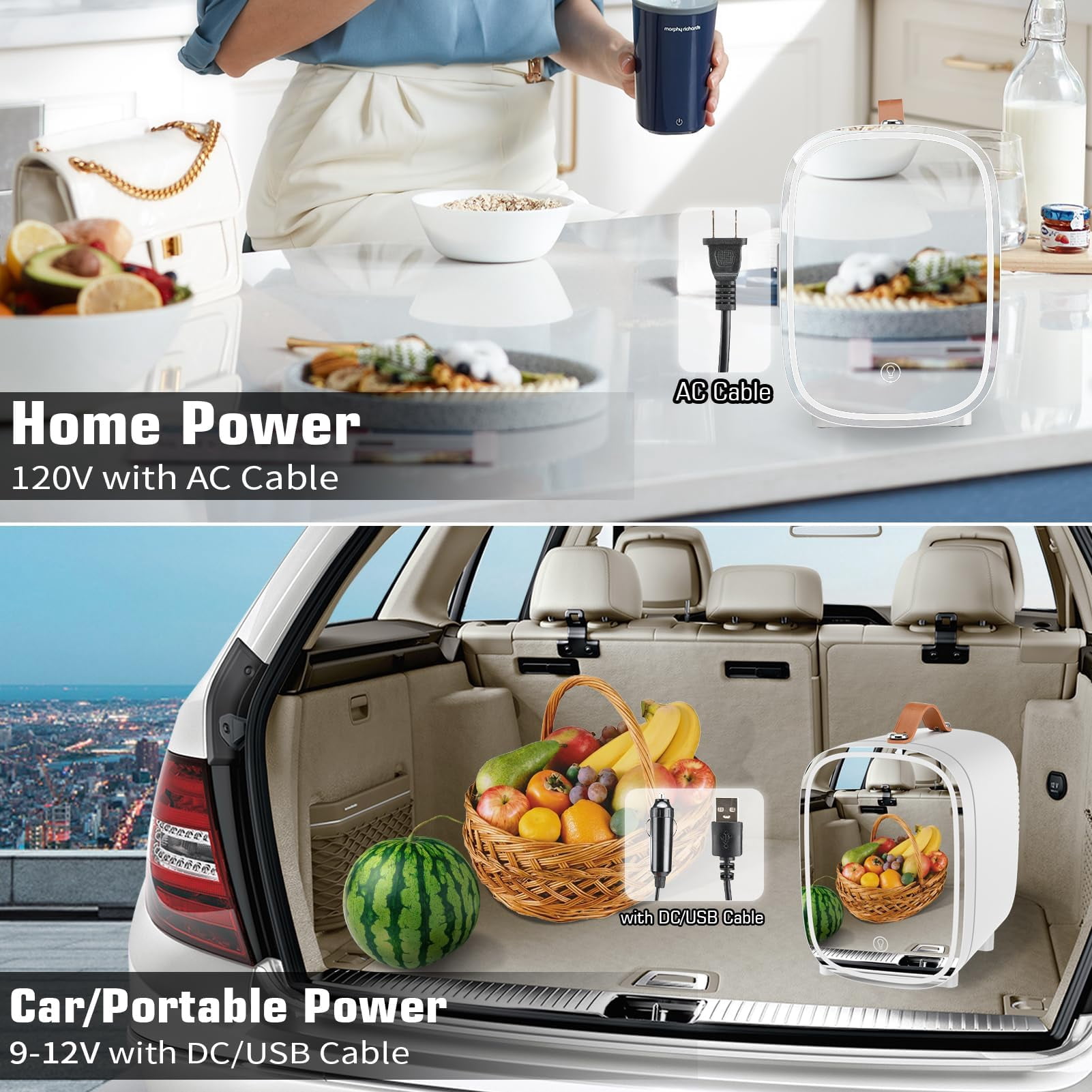 Mini Fridge for Bedroom Mirror Skincare Cooler & Warmer Portable Small Refrigerator 4 Liter/6 can with 12v AC/DC/USB Option for Food, Drinks, Makeup, Dorm, Office and Car