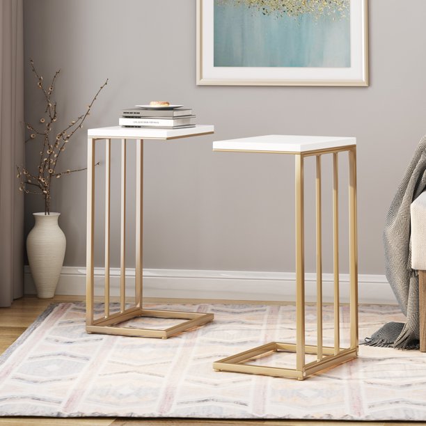Noble House Wade Modern Glam C Side Table, Set of 2, Champagne Gold