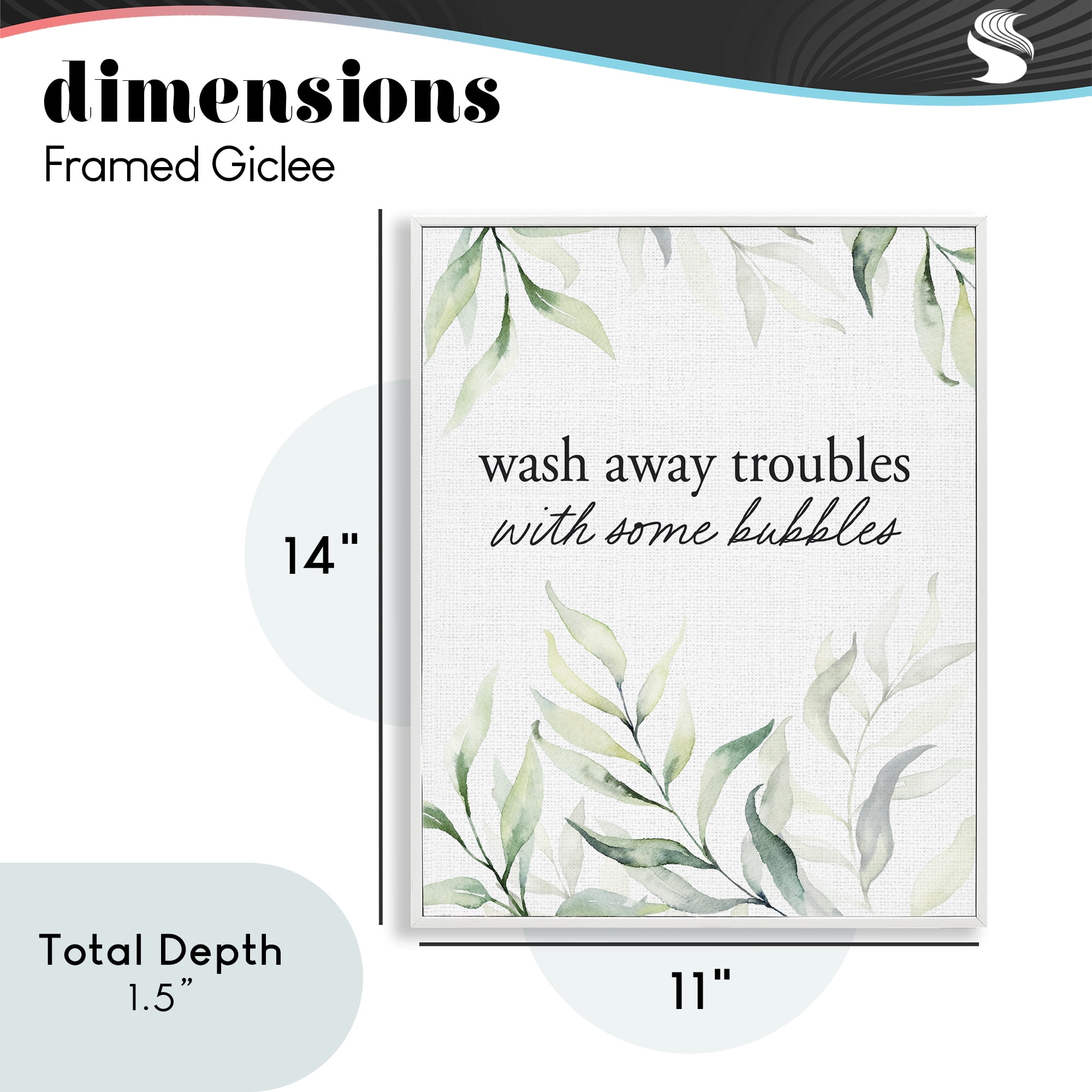 Zen Wash Away Troubles White Framed Giclee Art, design by Lettered and Lined