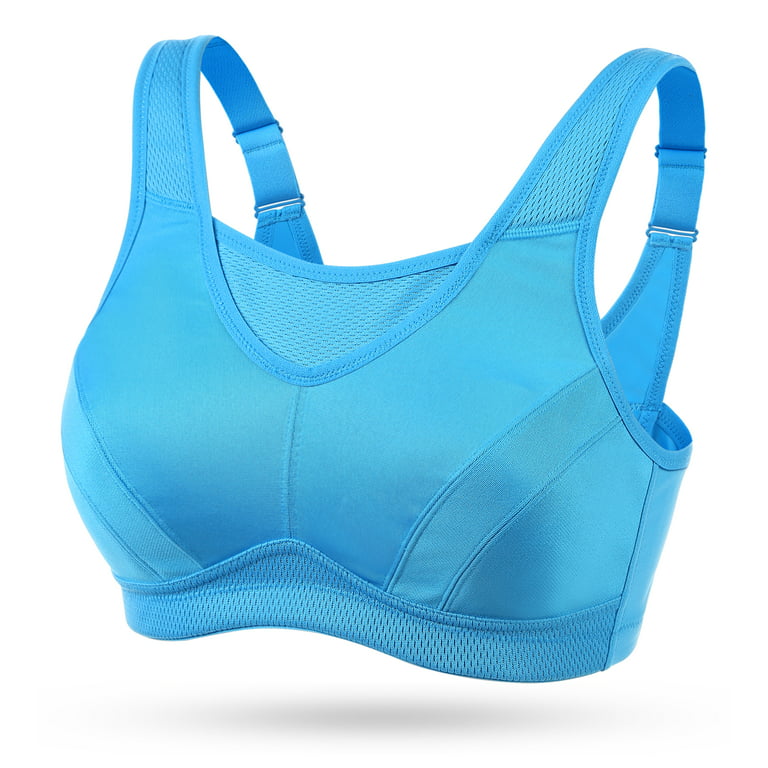 Wingslove Women's High Support Sports Bra Plus Size High Impact Wireless  Full Coverage Non Padded Bounce Control, Blue 48DD