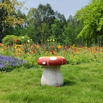 Mushroom Model Stool, 13.4-inch Oversized Resin Garden Stool, Hand-Painted Outdoor Indoor Decorative Seat for Fairy Garden, Lawn, Patio, Multi-Purpose Plant Stand, Black Grey, Orange