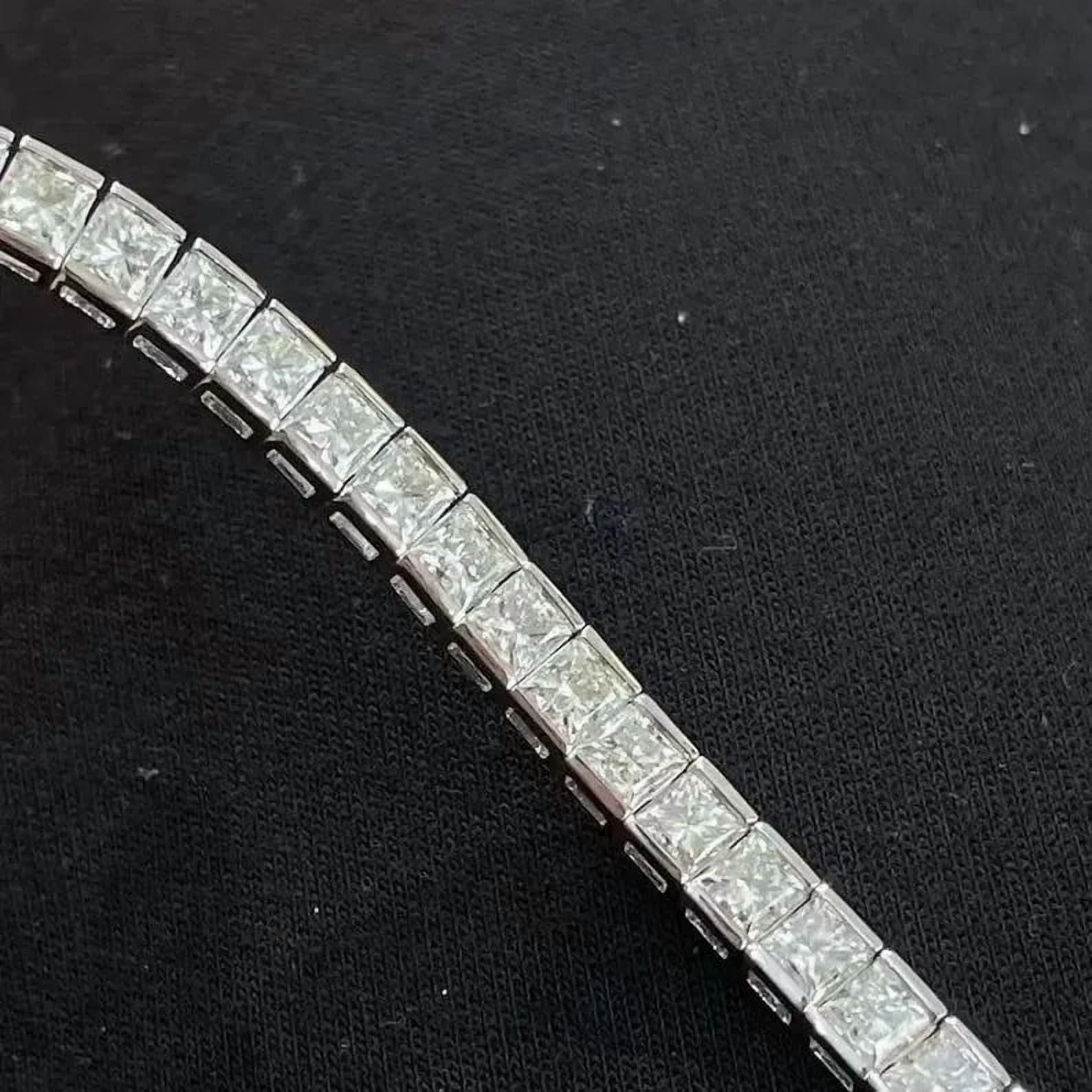 8 CT Princess Cut Moissanite 14K White Gold Plated Half Bezel Set Tennis Bracelet For Men