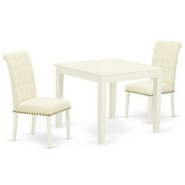 East West Furniture Oxford 3-piece Dining Set with Fabric Seat in Linen White