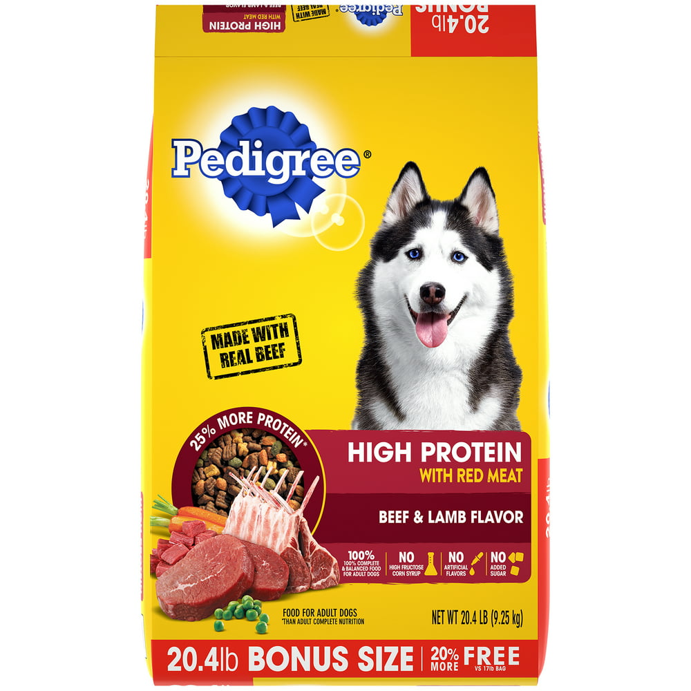 PEDIGREE High Protein Adult Dry Dog Food Beef and Lamb Flavor, 20.4 lb. Bonus Bag