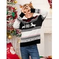 thumbnail image 2 of Family Christmas Sweater, Crew Neck Reindeer Snowflakes Knitted Pullover for Kids, Black, Size 160, 2 of 6