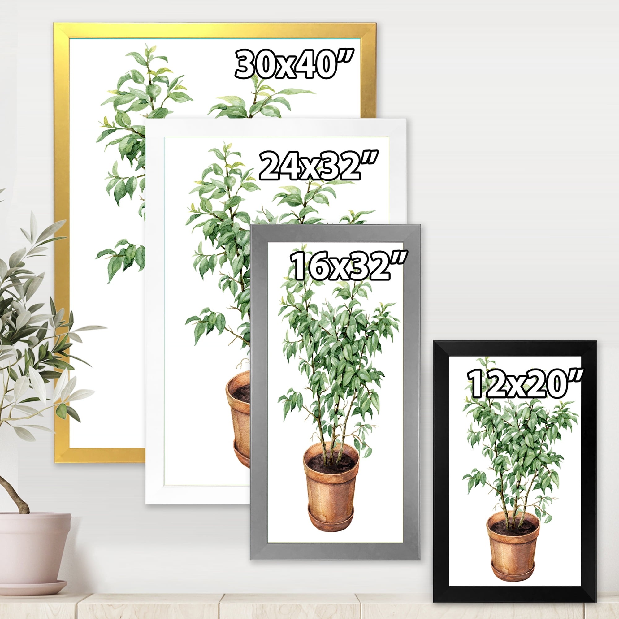 Designart 'Ficus Benjamina Plant In Clay Flowerpot' Traditional Framed Art Print