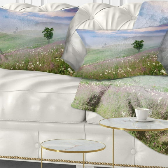 Designart Foggy Summer Morning in Mountains - Landscape Printed Throw Pillow - 12x20