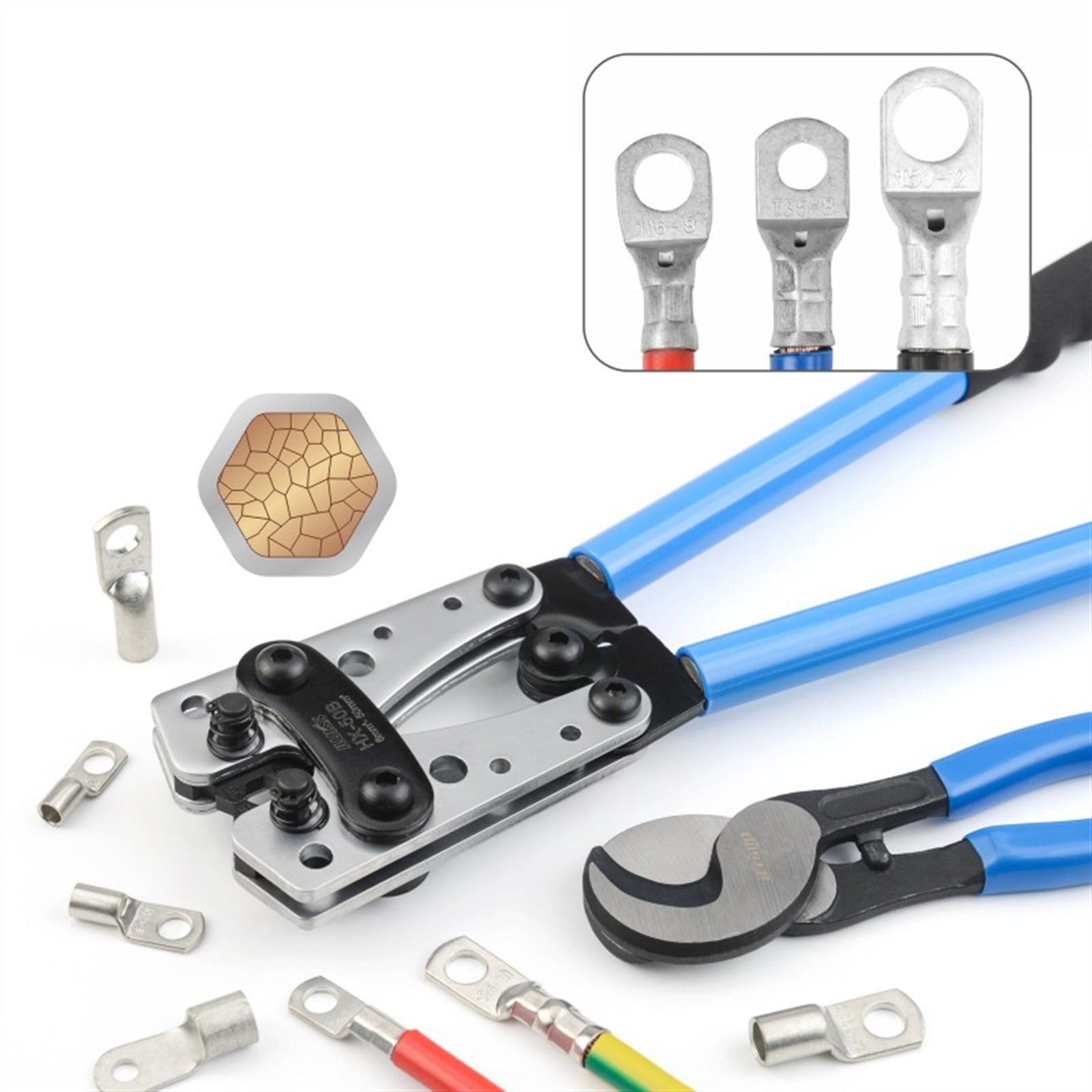 Jewii Crimping Plier 6-50mm AWG 22-10 Tube Terminal Crimper Hex Crimp Tool Multitool Battery Cable Lug Cable Hand Tools ,Durability That Lasts